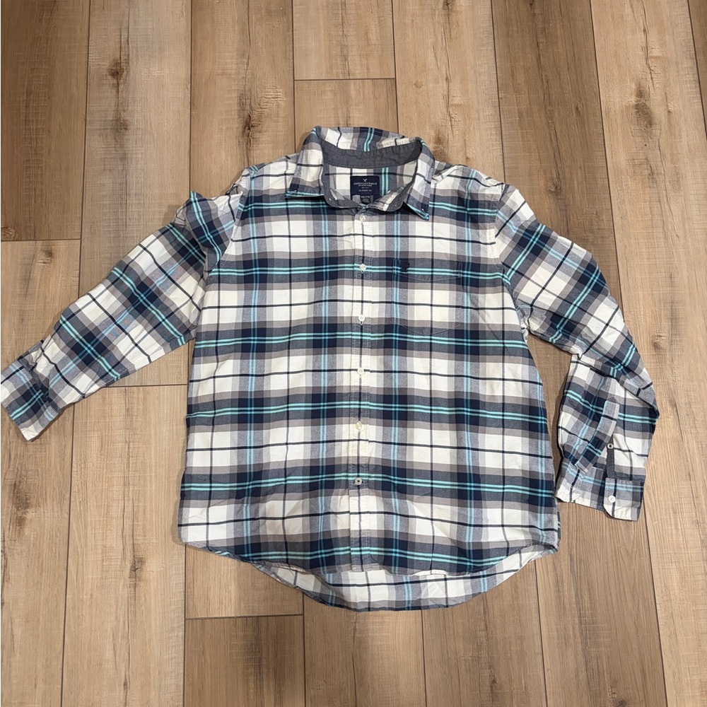 American Eagle Outfitters Blue and White Plaid Shirt